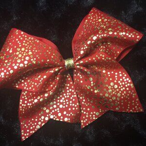 Red Gold dot Print Cheer Bow HAND CRAFTED